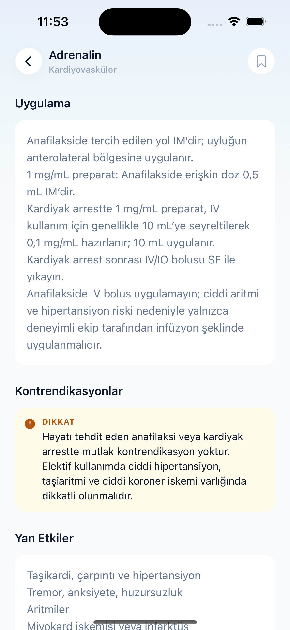 İlaç detay ekranı — Adrenalin